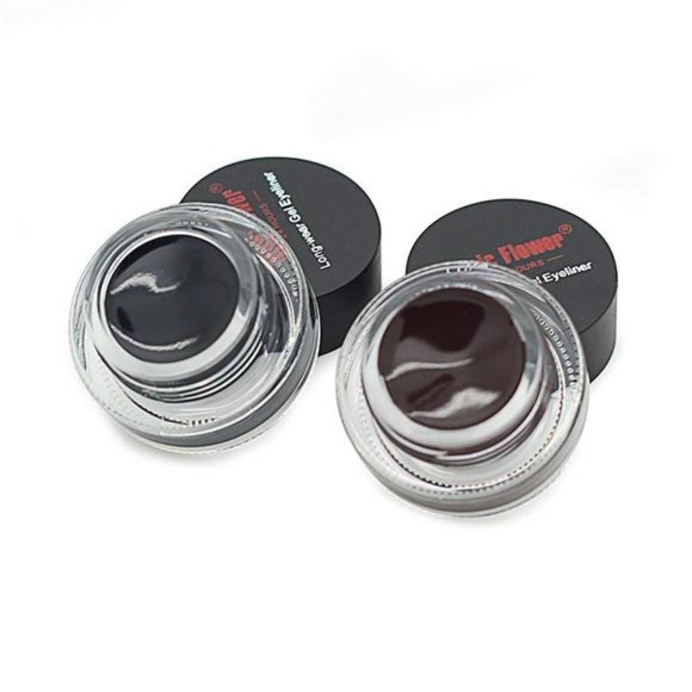 a set of 4 -2 in 1 Black and Brown Gel Eyeliner Set Smudge Proof 2 brushes - Picture 5 of 8